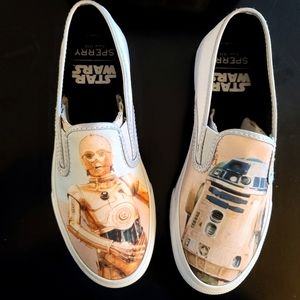 NEW Star Wars Sperry C3PO R2D2 White Slip-On Sneakers Shoes sz 5.5